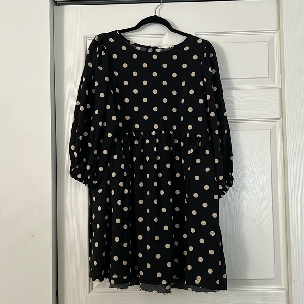 Altar'd State Black Dress with Cream Polka Dots
